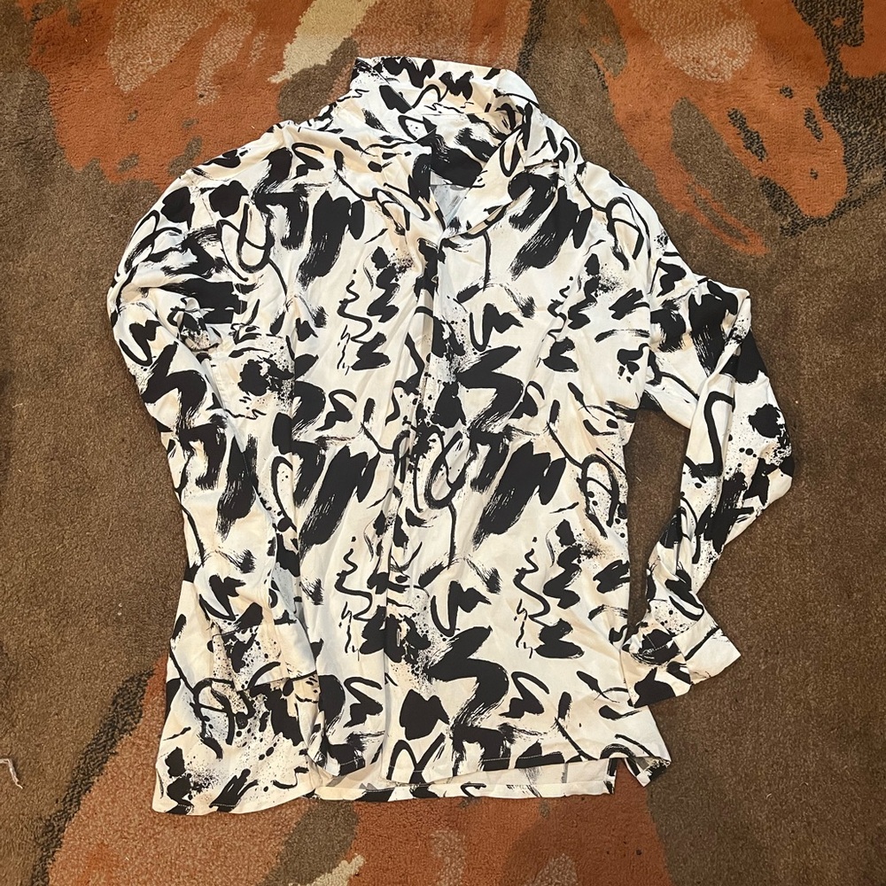 All Over Print Long Sleeve Button Up Tee Size M